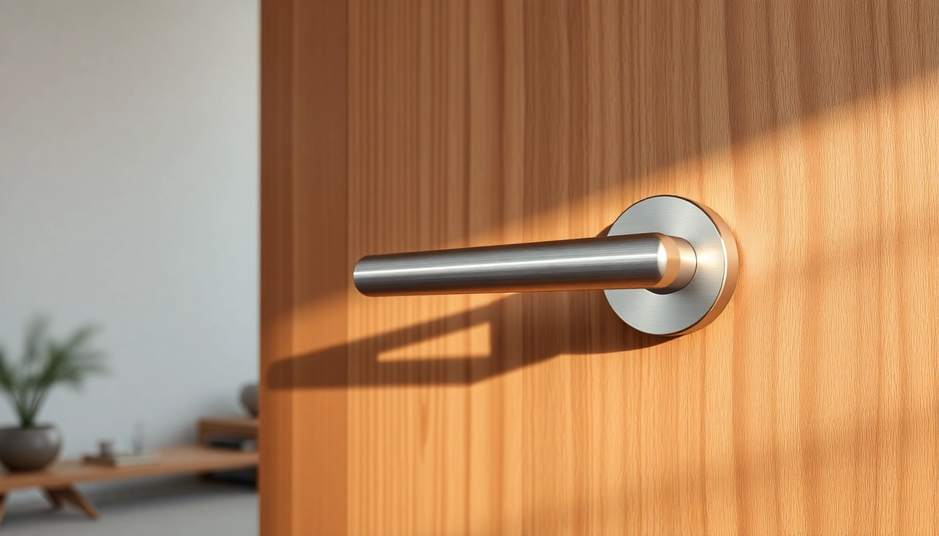 Innovative door handle manufacturers showcase polished hardware in a modern space.