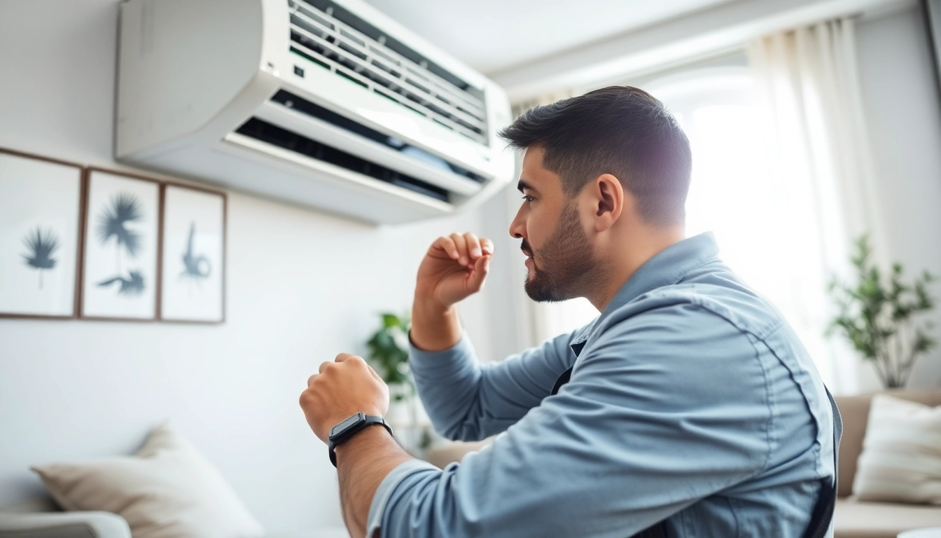 Experienced technician performing HVAC Repair Tampa in a bright, modern living space.