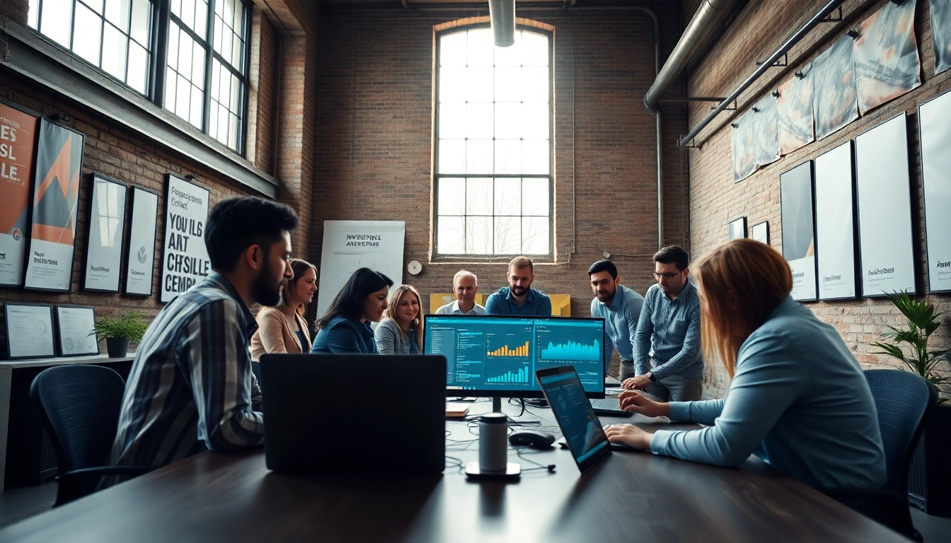 Engaging SaaS team collaborating in a modern office, showcasing technology and teamwork.