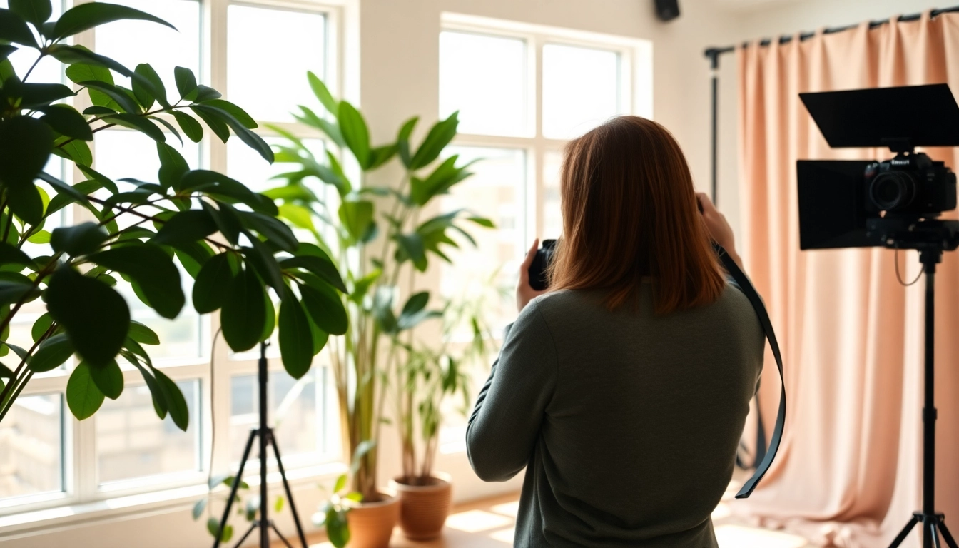 Engaging photography company edmonton showcasing a portrait session in a vibrant studio.