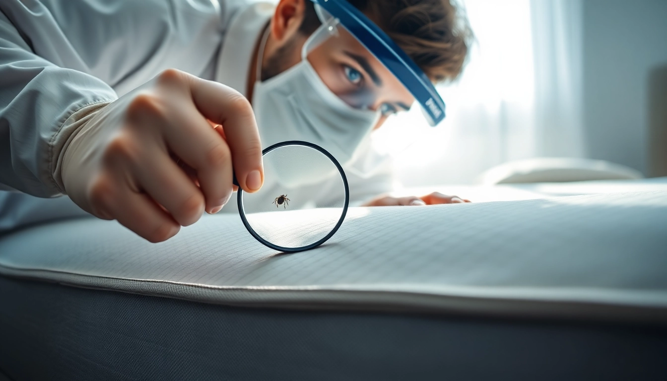 Implement effective bed bug control with a professional pest control technician inspecting a mattress.