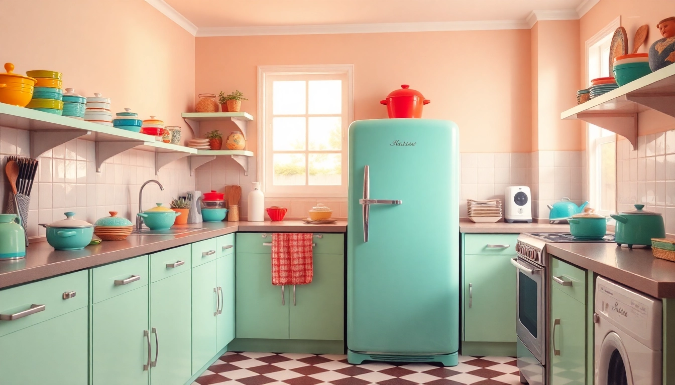 Showcasing retro appliances in a vibrant kitchen setting filled with nostalgic charm.