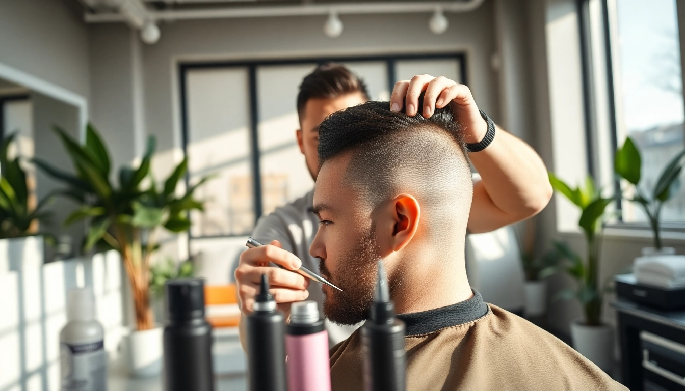 Ace of Fades 212 showcasing a professional barber applying hair replacement for men in NYC.