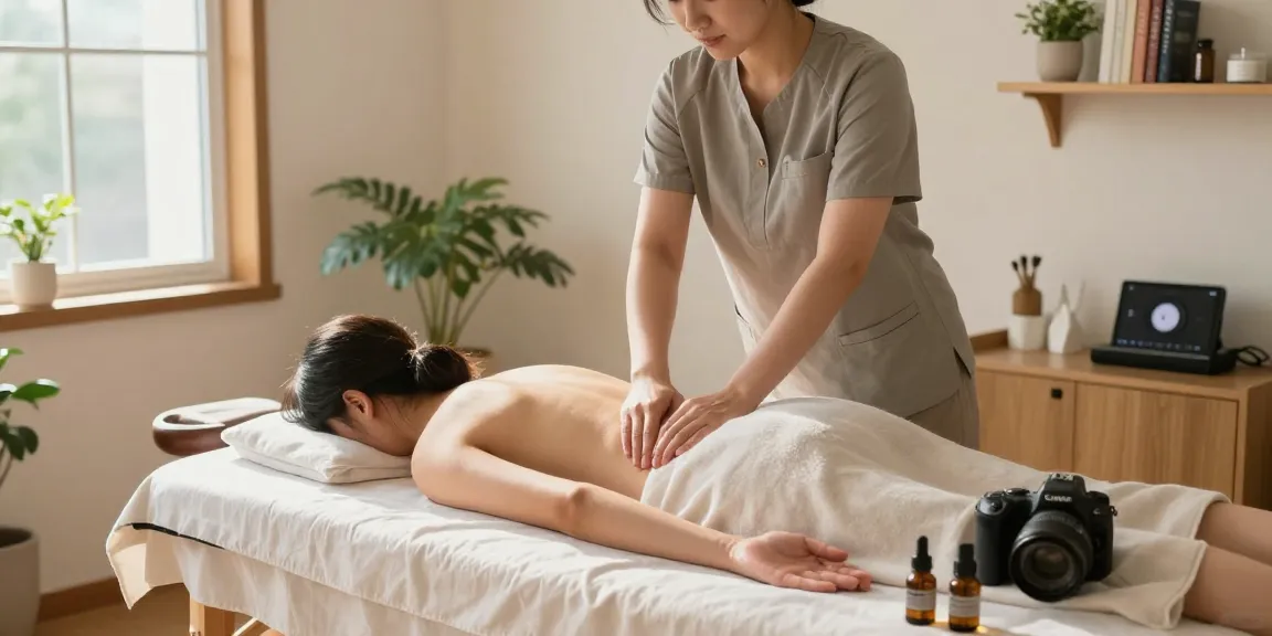 강북구출장마사지를 받으며 편안한 홈 마사지 환경에서 이완하는 모습
