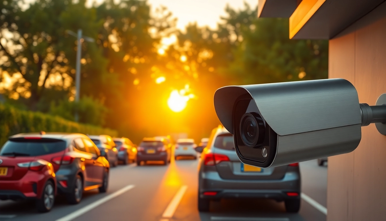 Capture of a license plate recognition camera surveying vehicles effectively in a parking space.