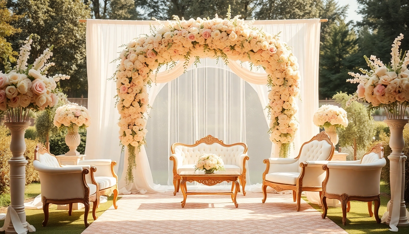 Discover exquisite Wedding Rentals showcasing floral arrangements and elegant furniture for a perfect event.