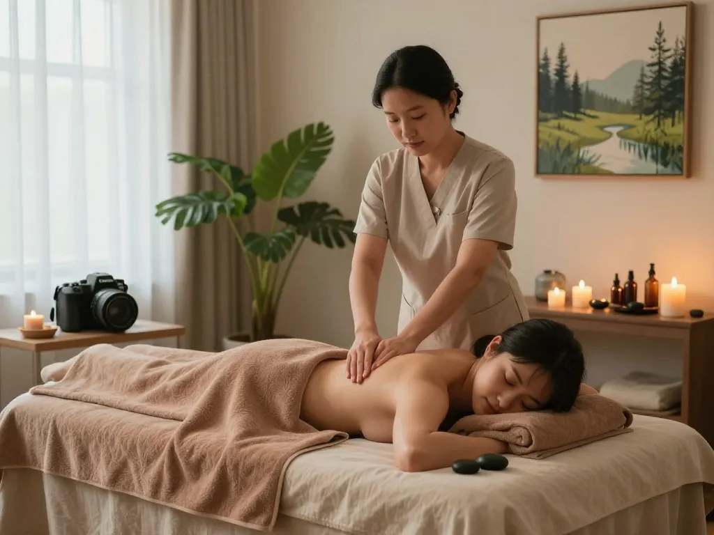 Relaxing 마포스웨디시 massage session in a serene wellness studio.