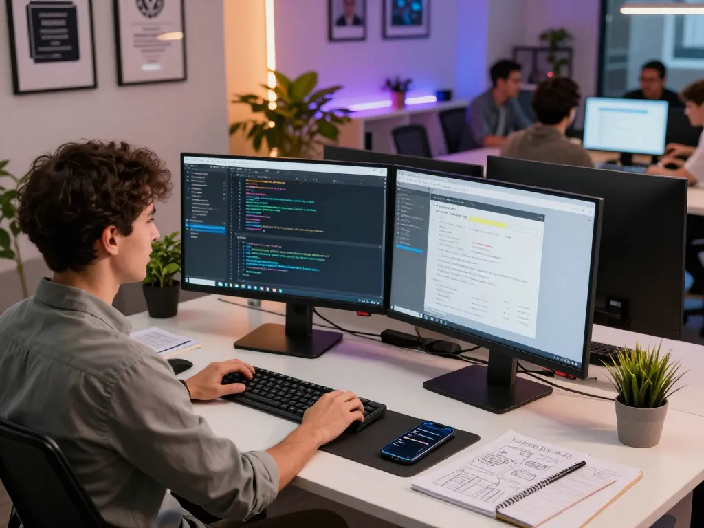 Developer workspace showcasing clawdbot integration with dual monitors and coding tools.