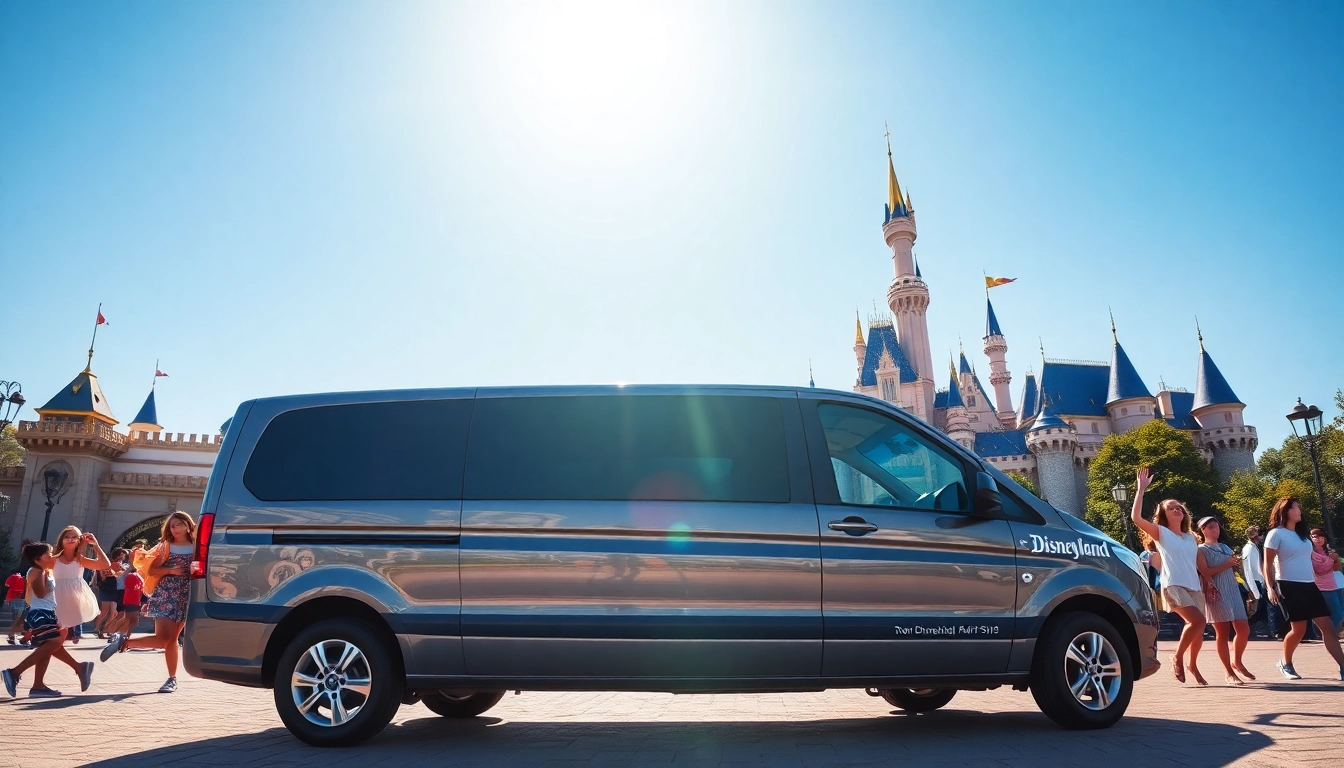 Reliable Disneyland Paris airport transfer services featuring a cheerful family at the iconic park's entrance.