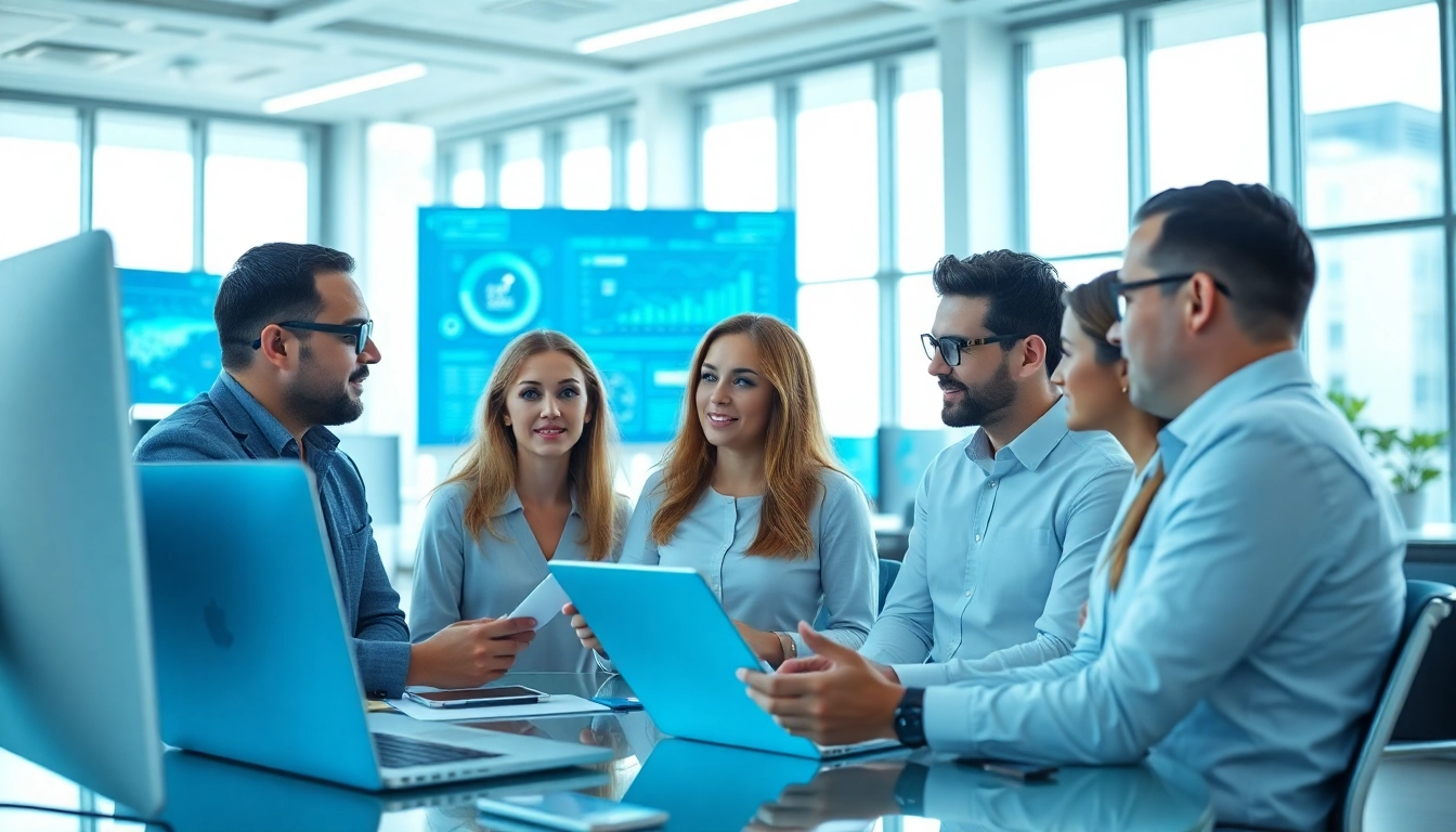 Showcasing Fredericksburg IT Companies collaborating effectively in a modern office setting.