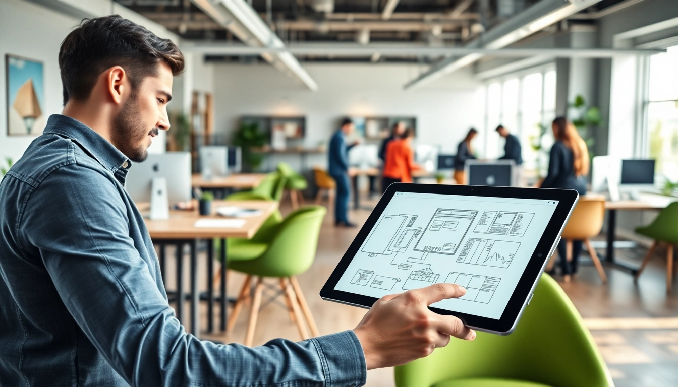 Creative workspace of a web design company showcasing innovation and collaboration.