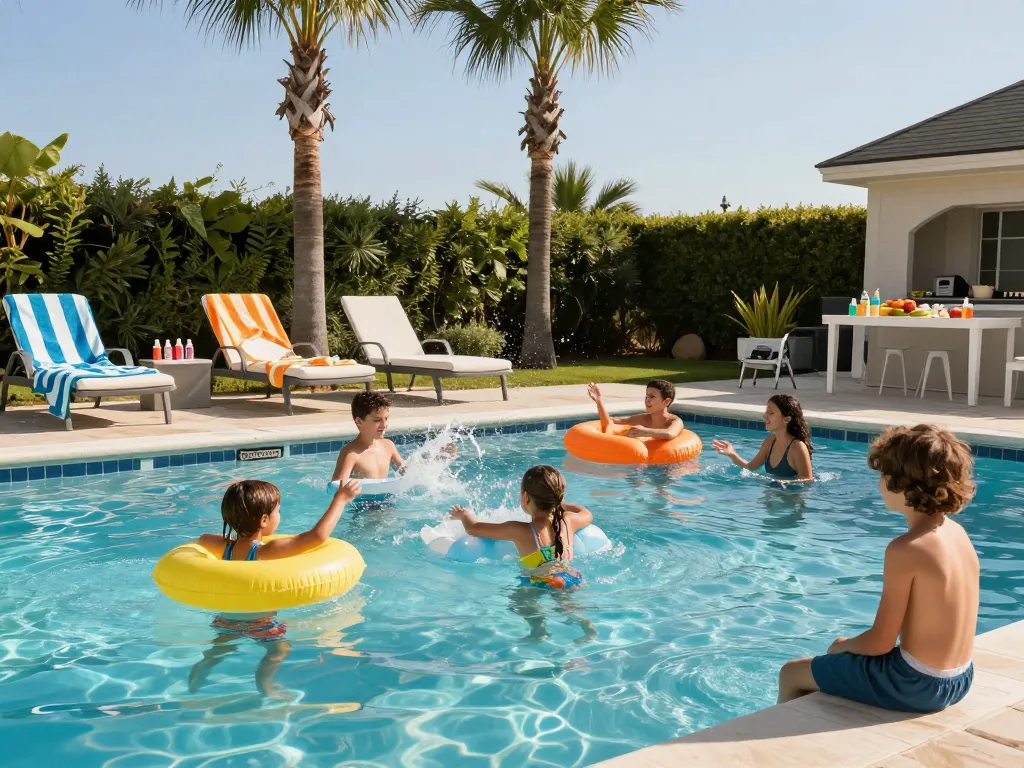 Dolphin Pool Services maintained family enjoying sunny day by clear pool