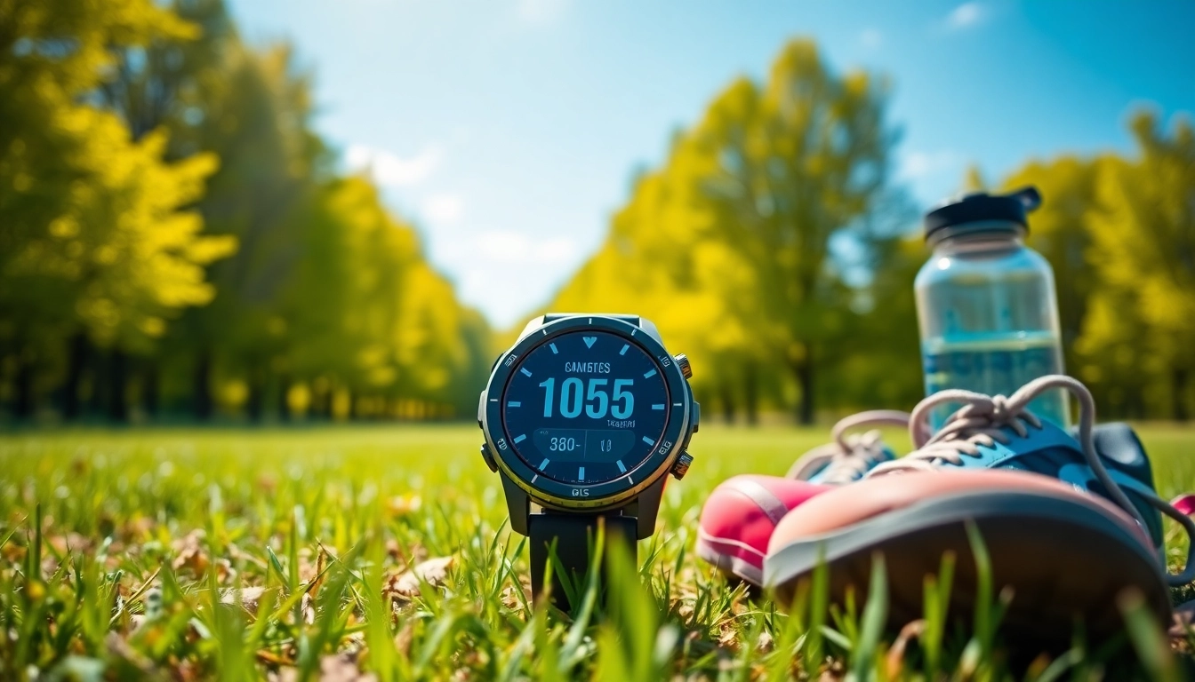 Showcasing the features of Explorer Plus GPS Smart Watch in an outdoor setting.