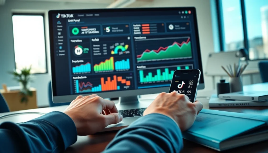 Manage your TikTok smm panel effectively with a digital marketing setup and analytics displayed.