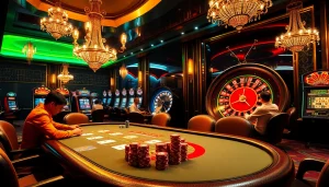 An engaging scene at a high-stakes poker table where mm88 players strategize to win, with colorful chips and dramatic lighting.