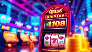 Pelukis QRIS108 Slot dengan simbol ceria di mesin slot.