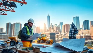 Dynamic teamwork by a Manhattan Commercial General Contractor on a bustling construction site.