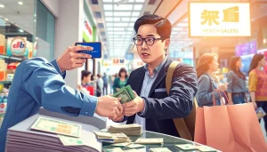 카드깡을 통한 현금 거래의 복잡한 상황을 보여주는 일러스트레이션입니다.