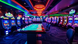 Menampilkan antusiasme dalam permainan slot komengtoto gacor dengan suasana kasino yang ceria.