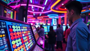 Bermain togel online dengan antarmuka yang menarik dan pemain aktif di latar belakang.