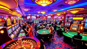 Casino gaming scene featuring KJC brand elements, showcasing vibrant tables and exciting players.