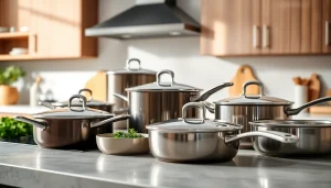 Find the best cookware for induction NZ showcased in a modern kitchen setup.