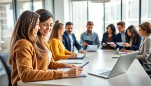 Prominent new hire jobs scene with diverse employees collaborating at a conference table.