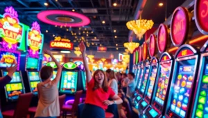 Menangkan permainan bandar bola slot dengan suasana kasino ceria dan penuh semangat.