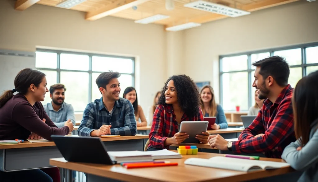 Students actively participating in an energetic Education setting, fostering collaboration and learning.