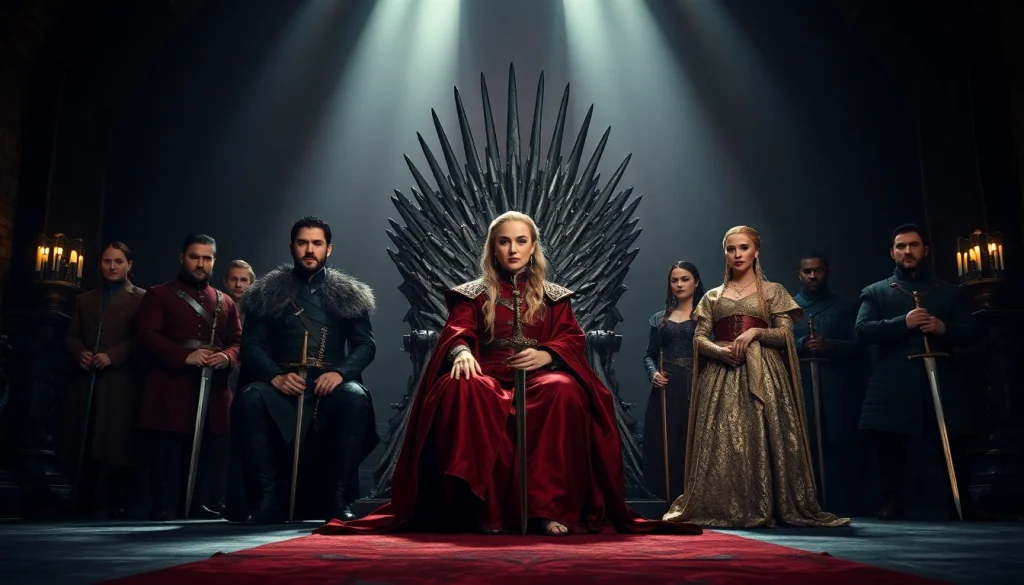 Highlighting the game of thrones cast featuring iconic characters in a dramatic medieval setting
