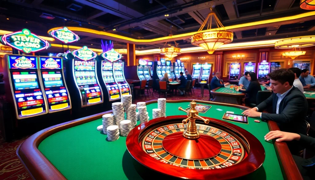 KJC AC 2 casino scene with vibrant slot machines and roulette action