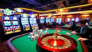 KJC AC 2 casino scene with vibrant slot machines and roulette action