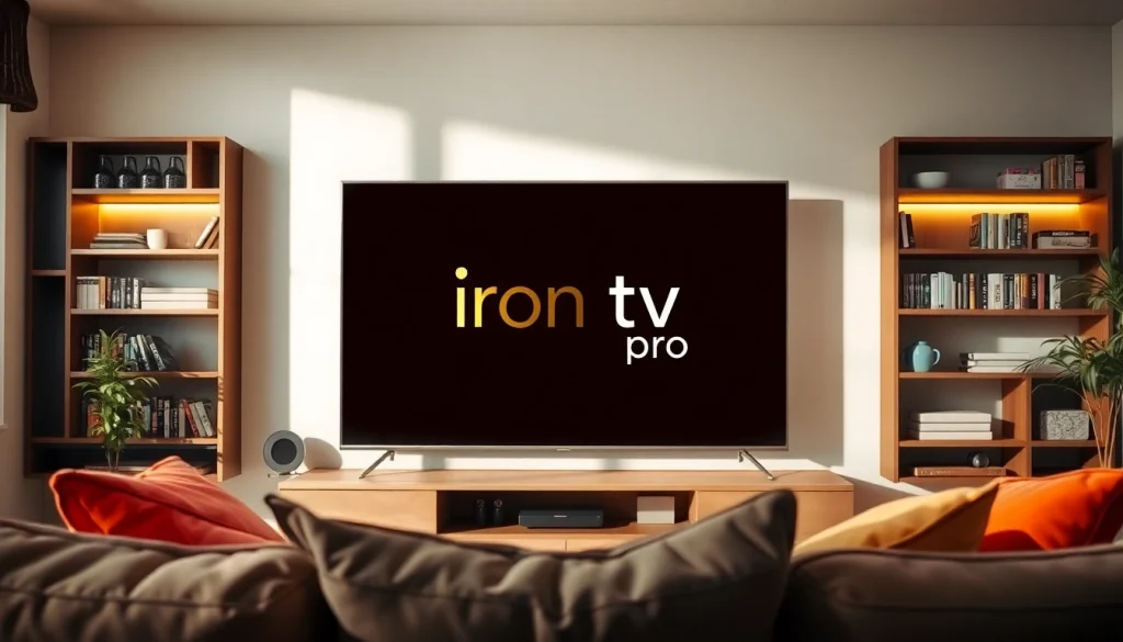 iron tv pro streaming interface displayed in a cozy living room