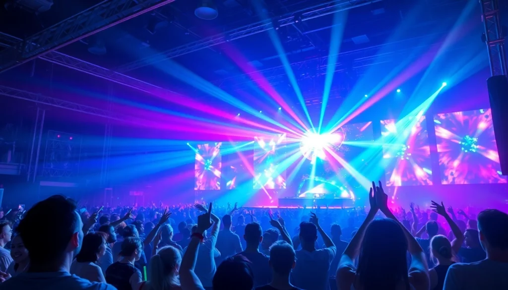 Koralive festival scene with vibrant crowd and a DJ on stage