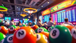 Menangi togel online dengan berbagai bola lotere berwarna-warni di lingkungan permainan virtual