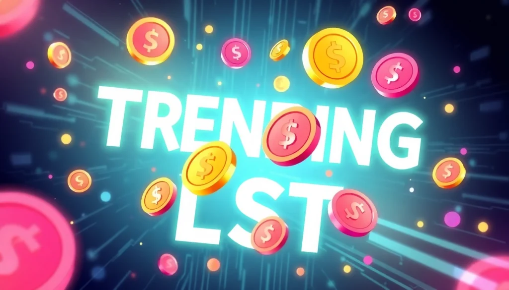 Explore trending coins listing with innovative visuals of dynamic digital tokens and coins.