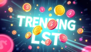 Explore trending coins listing with innovative visuals of dynamic digital tokens and coins.