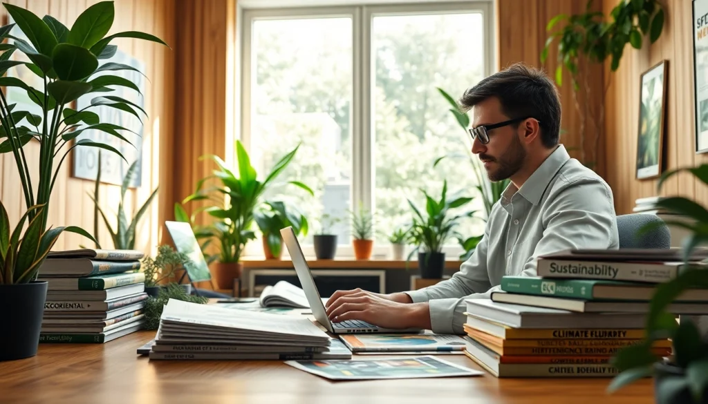 Read about sustainable living on https://www.unsustainablemagazine.com with a journalist at work in a bright setting.