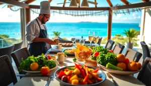 Private chef St Martin creating gourmet dishes in a luxurious villa setting.