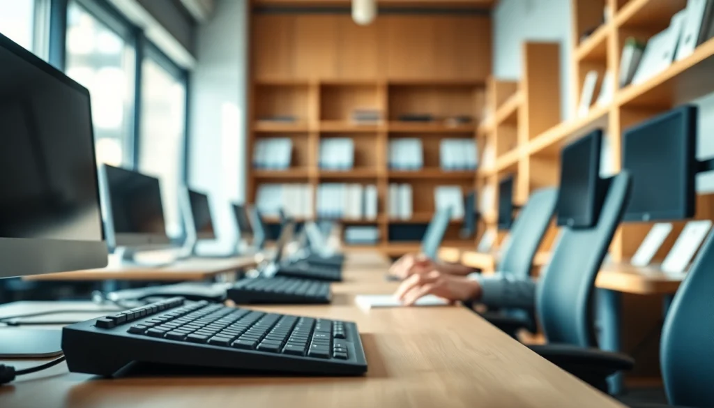 Enhance your typing skills at our professional typing center workspace with modern tools and a vibrant atmosphere.