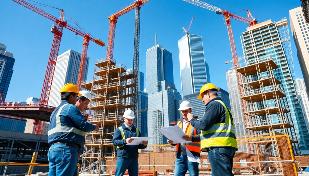 Engaged team of New York Commercial General Contractor professionals working on a construction site.