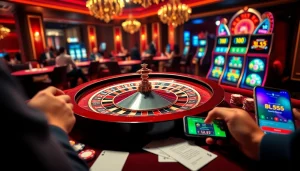 Engaging players at BL555 com enjoy dynamic gaming with poker chips and cards in a luxurious casino atmosphere.