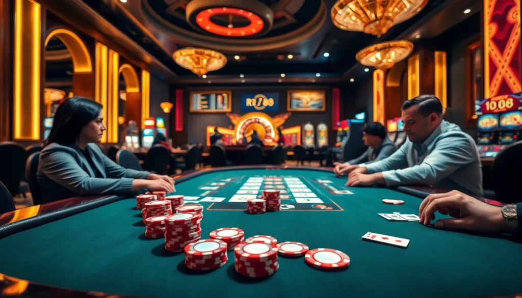Experience the thrilling atmosphere of rr 88 with an intense poker game and vibrant casino elements.