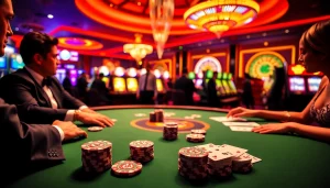 Experience the thrill of Slot Online Terpercaya at a vibrant casino table with poker chips and cards.