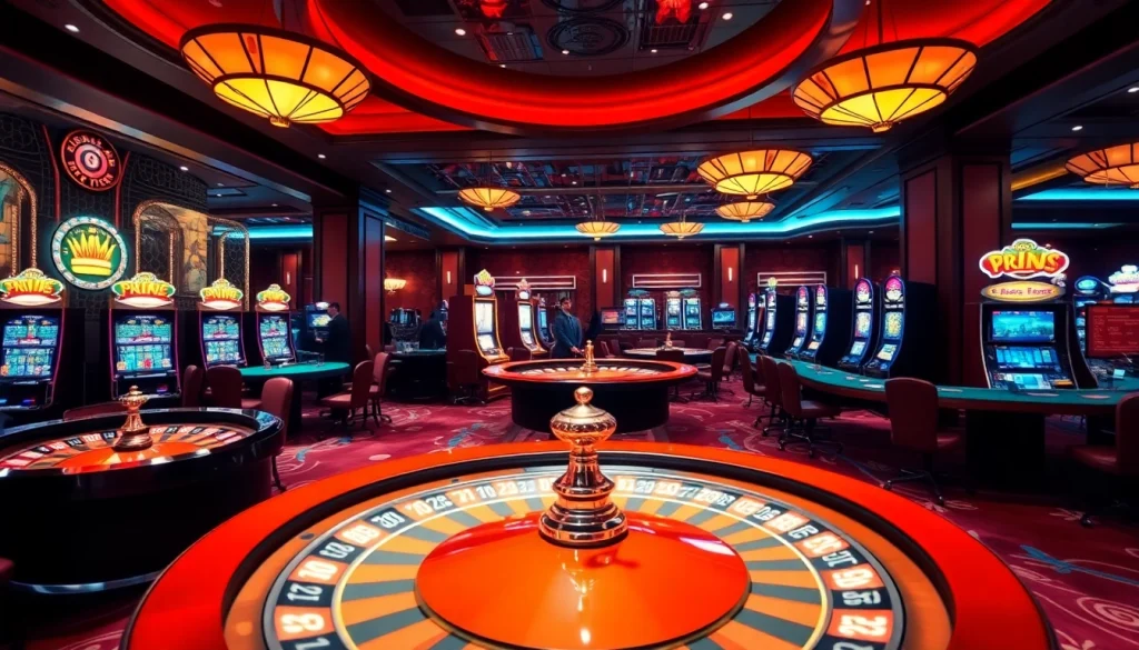 The vibrant casino scene representing an exciting gaming atmosphere with link vao w88 elements prominently featured.