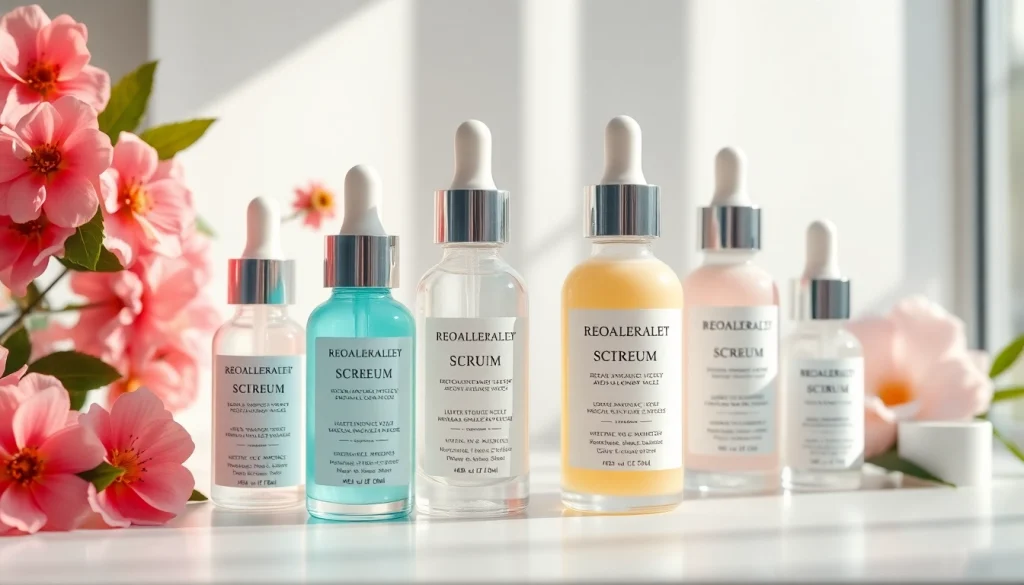 Det bästa serumet, med eleganta hudvårdsflaskor och botaniska ingredienser, som främjar en hälsosam, strålande hud.