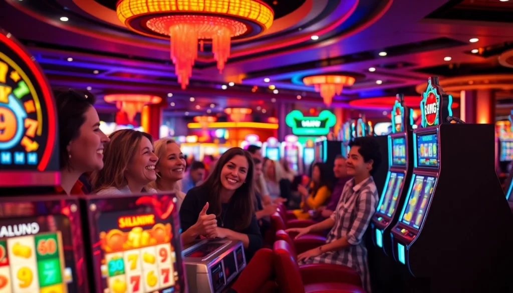 Menggairahkan pengalaman bermain walettoto di mesin slot kasino berwarna-warni.