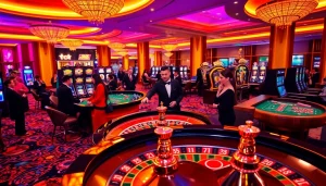 Players placing bets at a 12bet roulette table in a luxurious casino atmosphere.