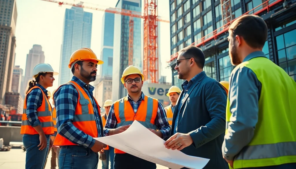 New York City General Contractor collaborating with clients at a construction site.