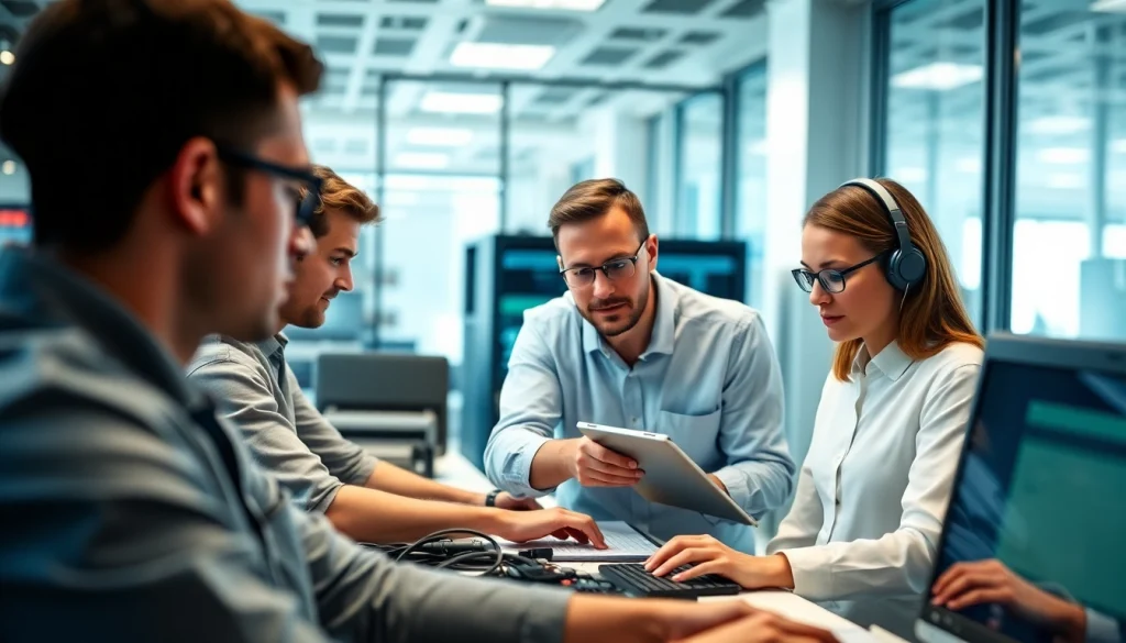 EDV Dienstleistungen in action, showcasing IT experts collaborating on advanced technology solutions.